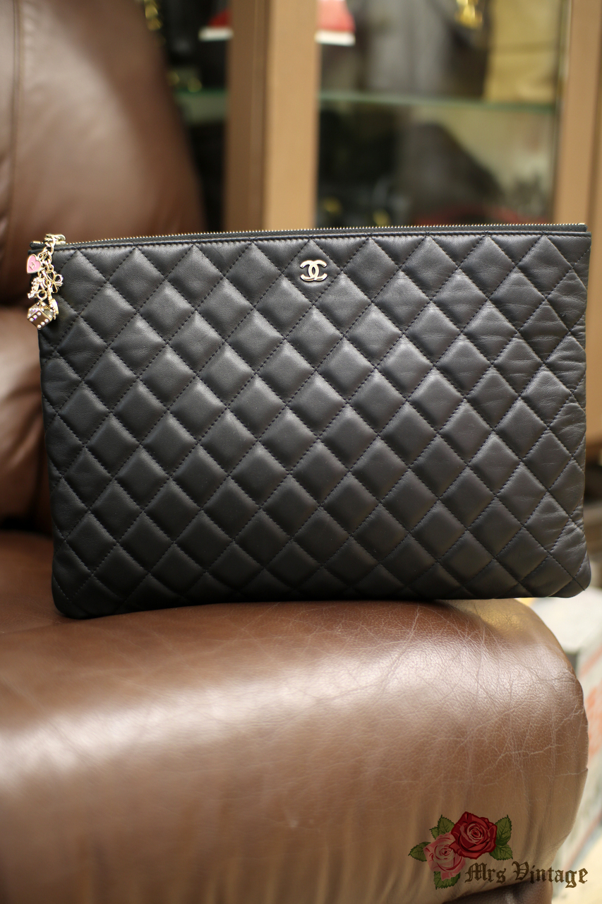 Chanel Quilted Zip and Flap Pouch/Clutch Large Model Lambskin Black LG