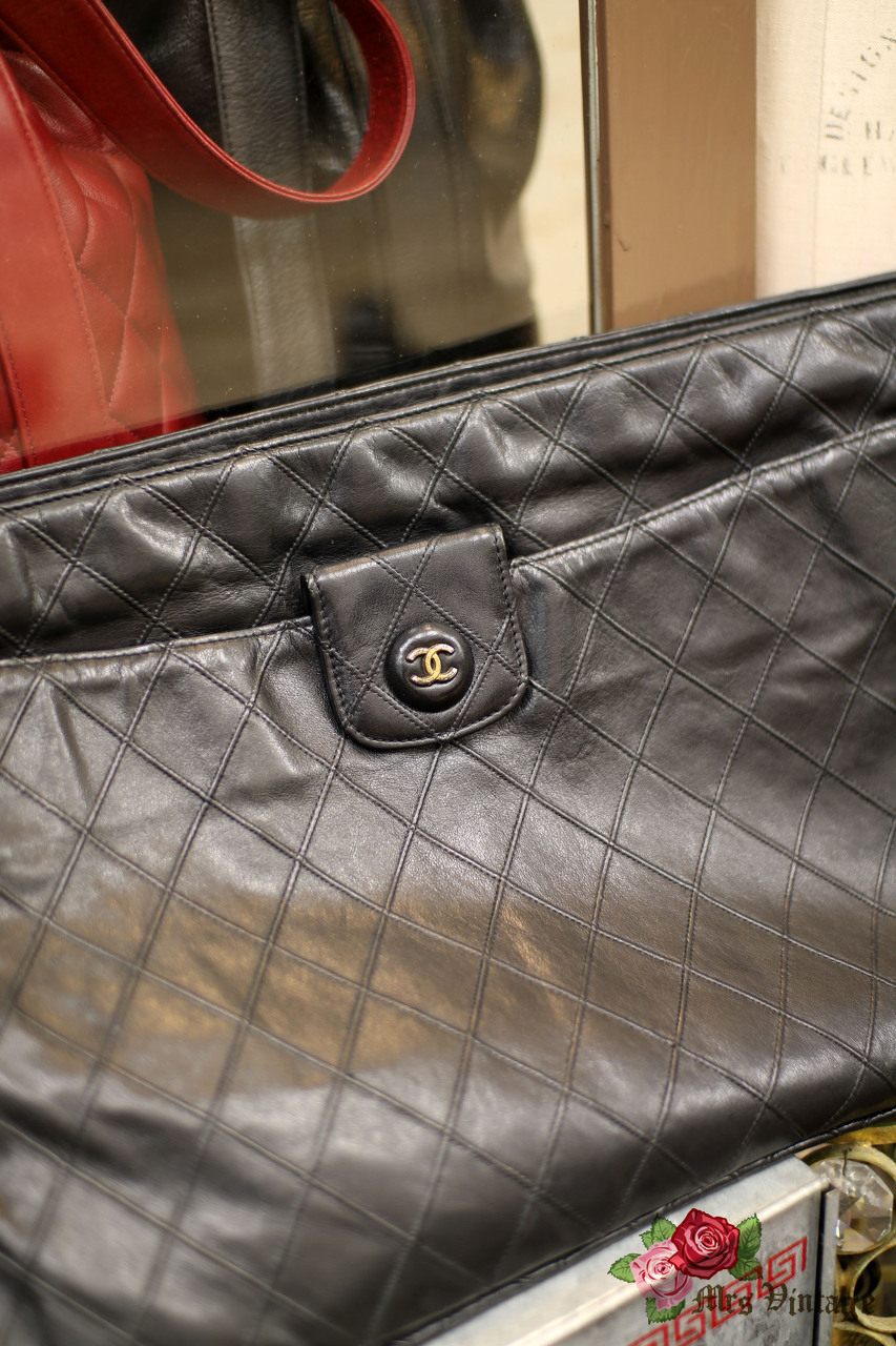 Vintage Chanel Oversized Black Lambskin Clutch - Mrs Vintage