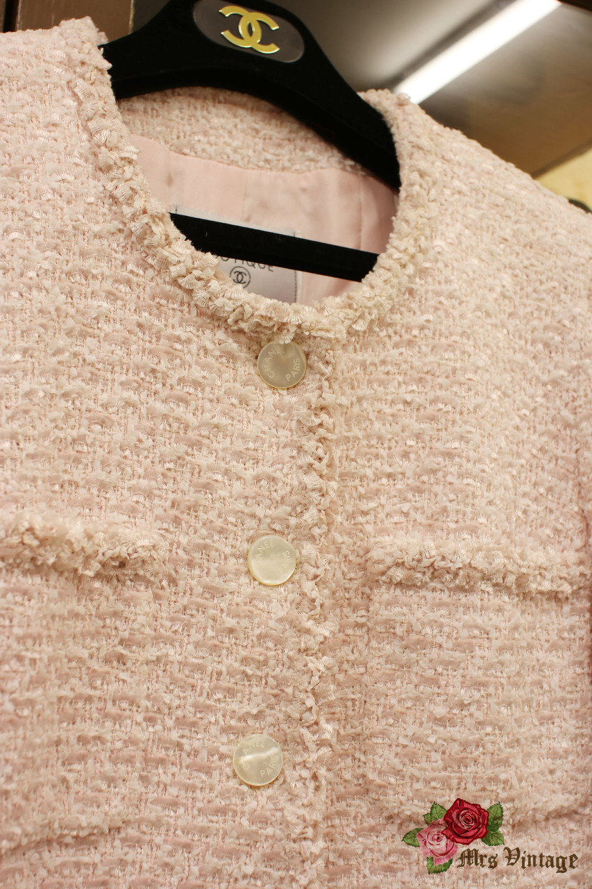 Vintage Chanel Pink and White Tweed Jacket Medium Length Size 38 from 1996  - Mrs Vintage - Selling Vintage Wedding Lace Dress / Gowns & Accessories  from 1920s – 1990s. And many