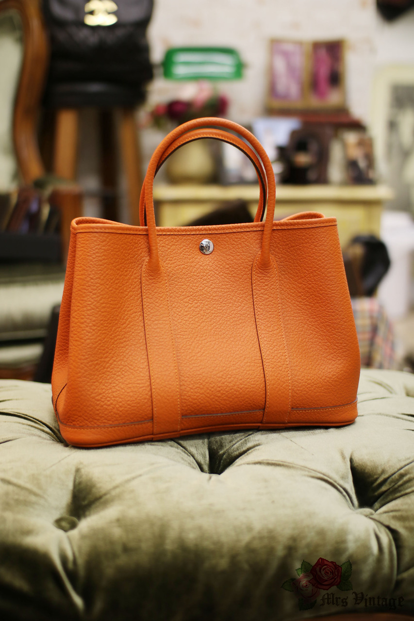 Hermes Garden Party Tote Toile and Leather 30 Orange 15759050