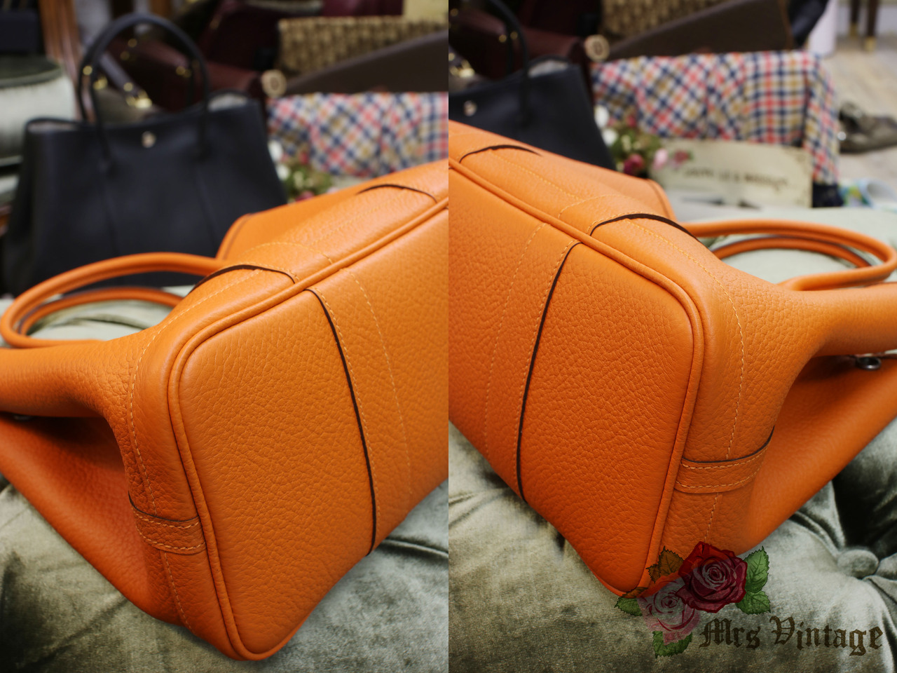 HERMES Tote Bag Garden Party 30cm Leather Orange R Stamp 2014