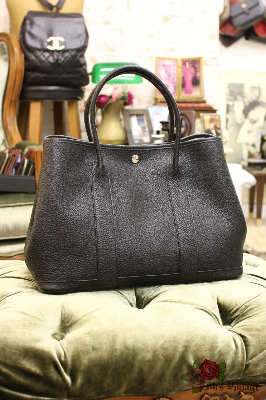 HERMES Tote Bag Garden Party 36cm Leather Black Q Stamp 2013 Never