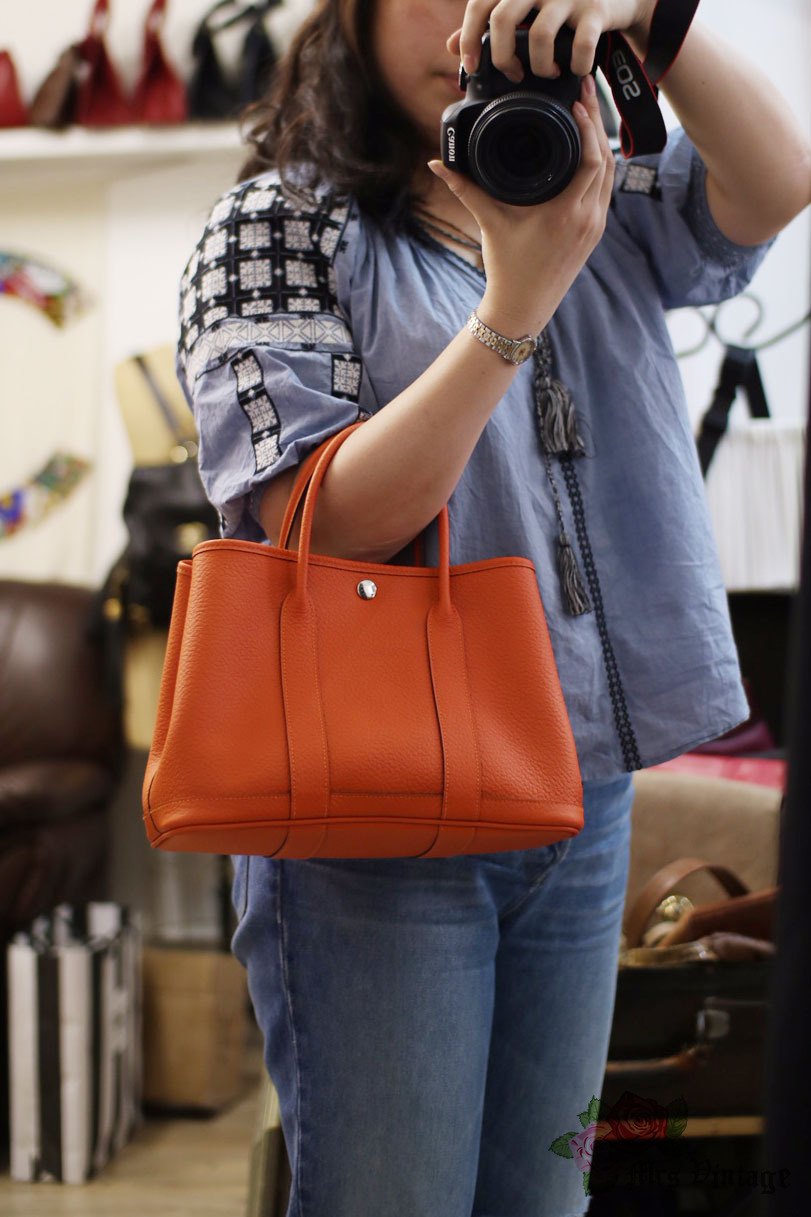 HERMES Tote Bag Garden Party 30cm Leather Orange R Stamp 2014