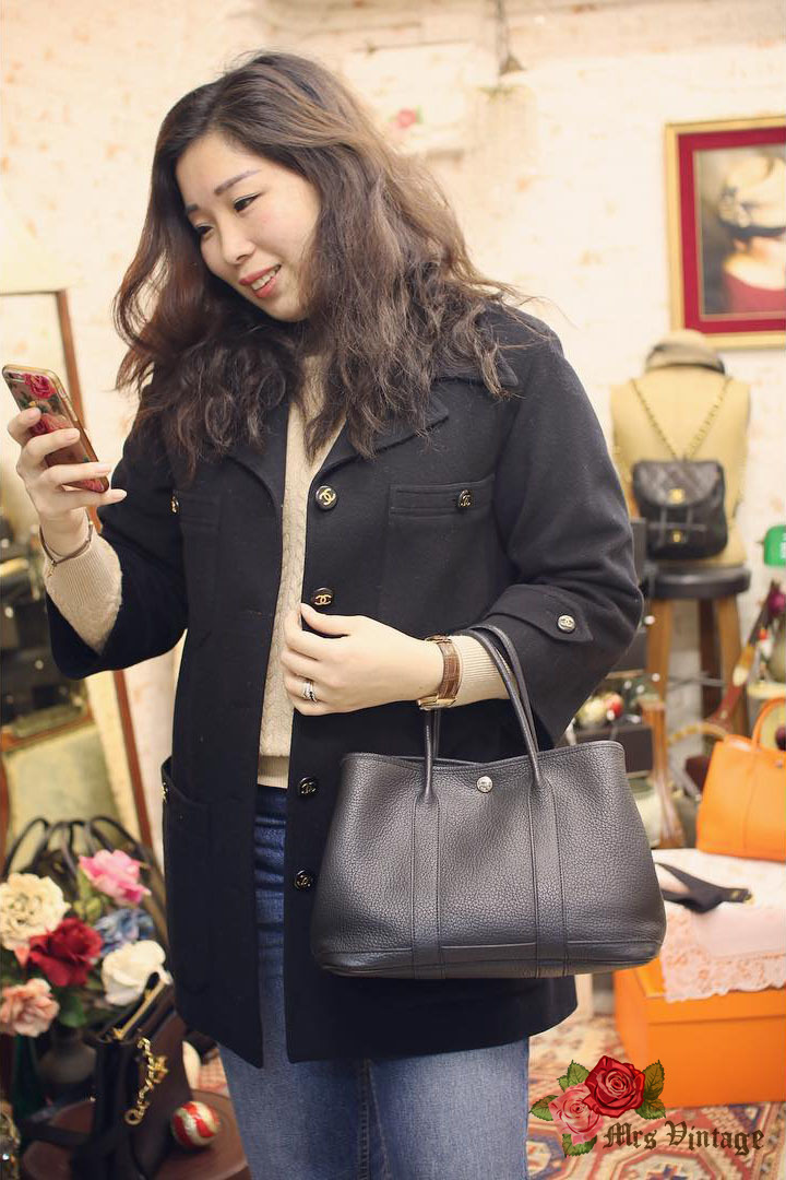 Pre Owned Hermes Garden Party GP30cm Leather Black /Noir Square N