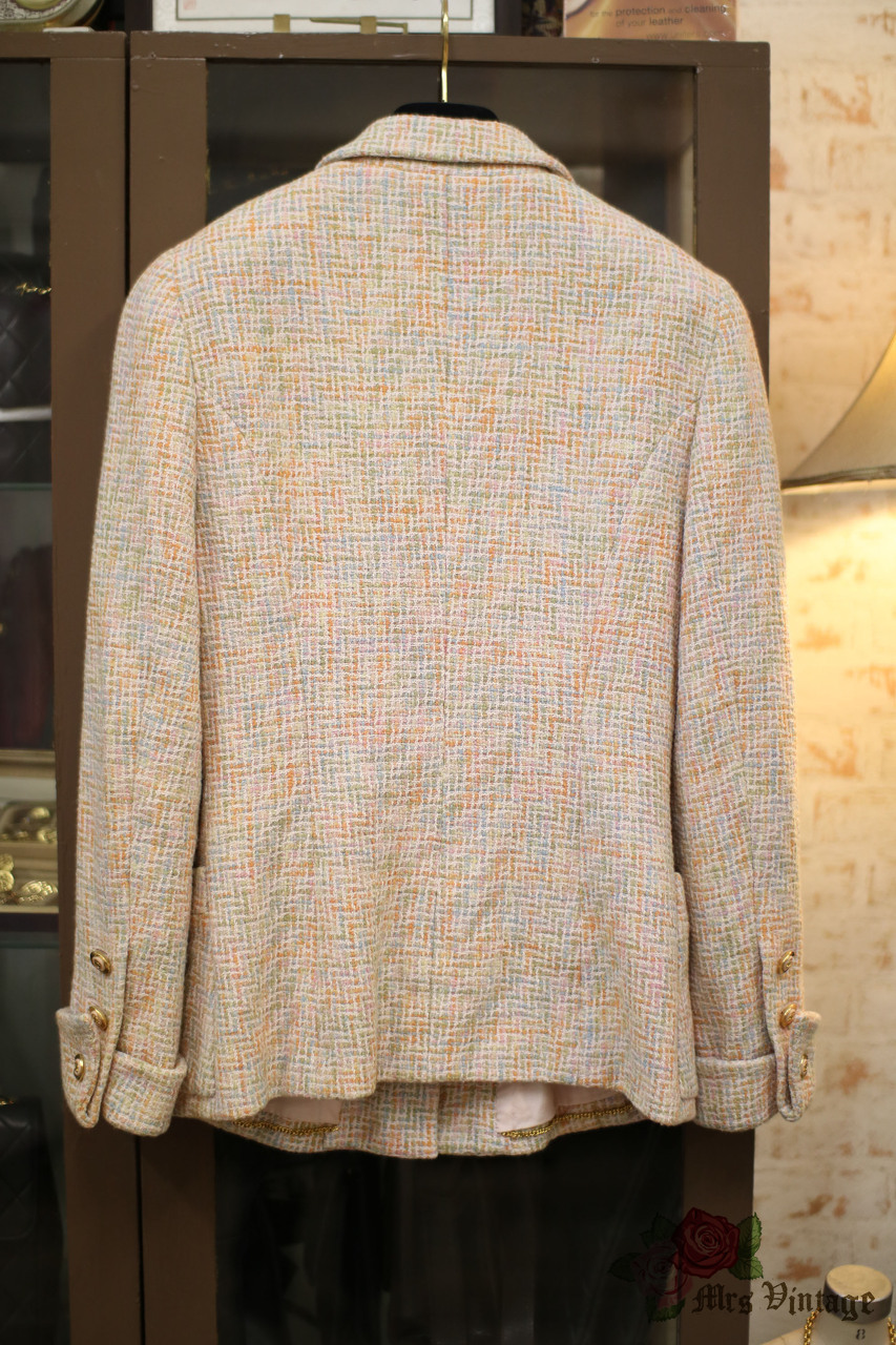 Vintage Chanel Pink and Multicolor Tweed Collared Jacket FR36 1993