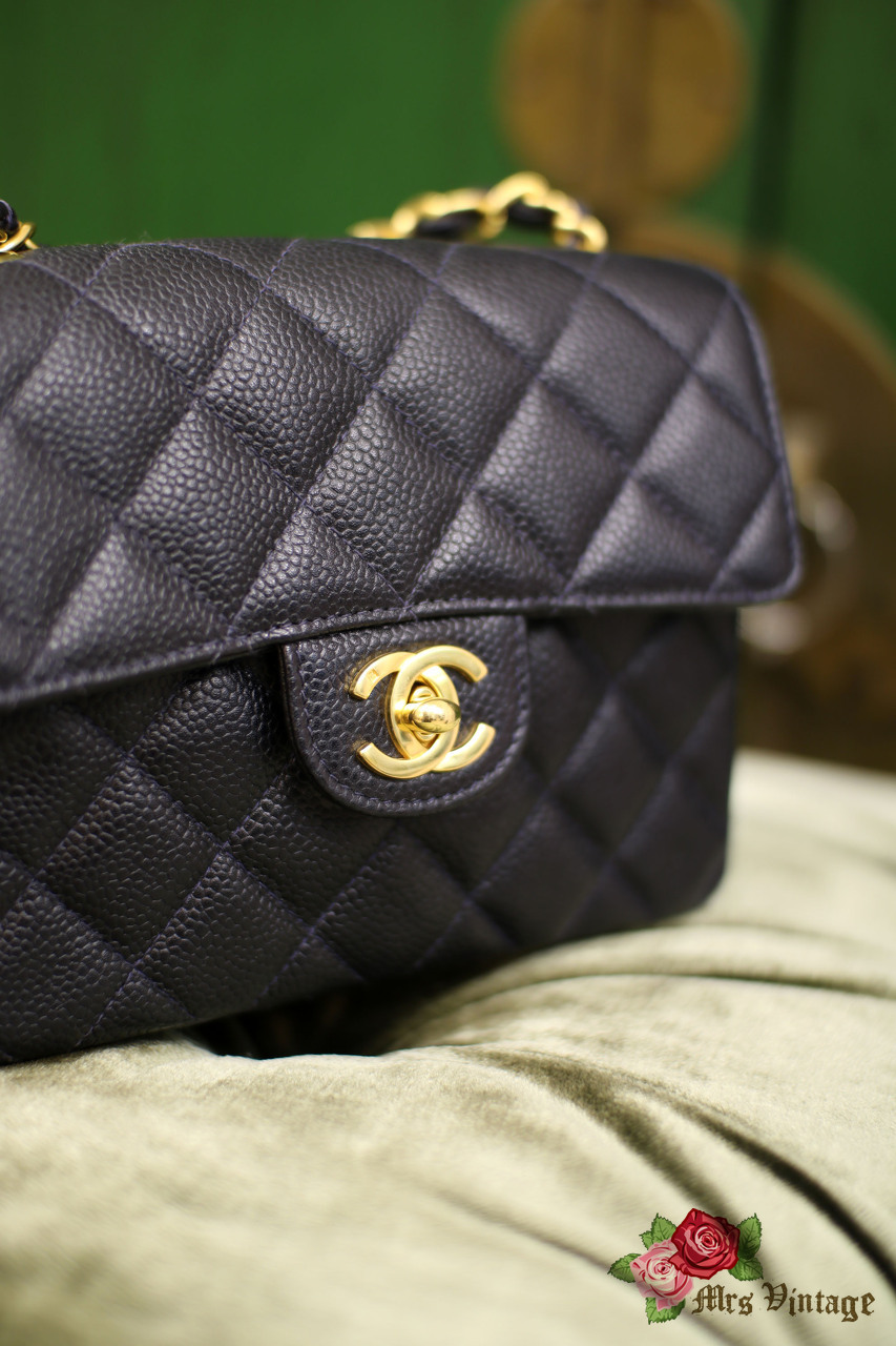 Vintage Chanel Navy Caviar Leather Mini Square Shoulder Bag 1998