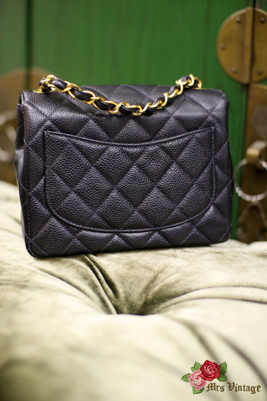 Vintage Chanel Navy Caviar Leather Mini Square Shoulder Bag 1998