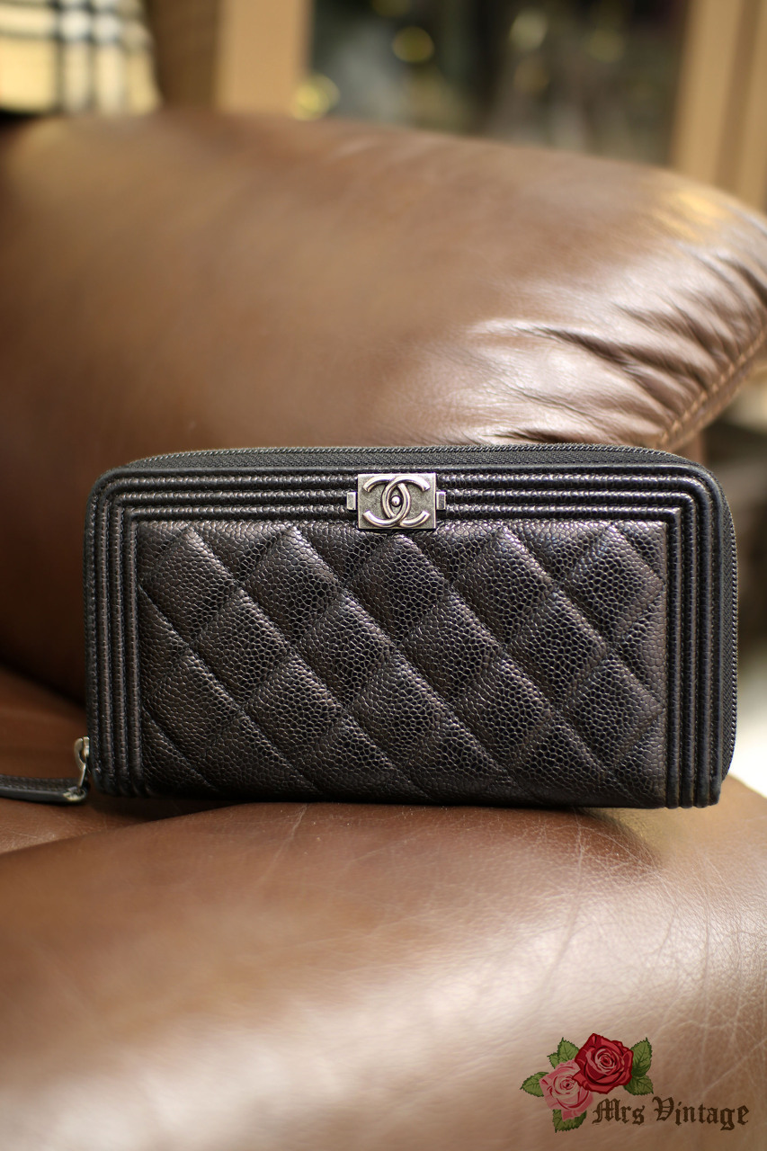 Chanel, Caviar So Black Boy Long Zip Wallet