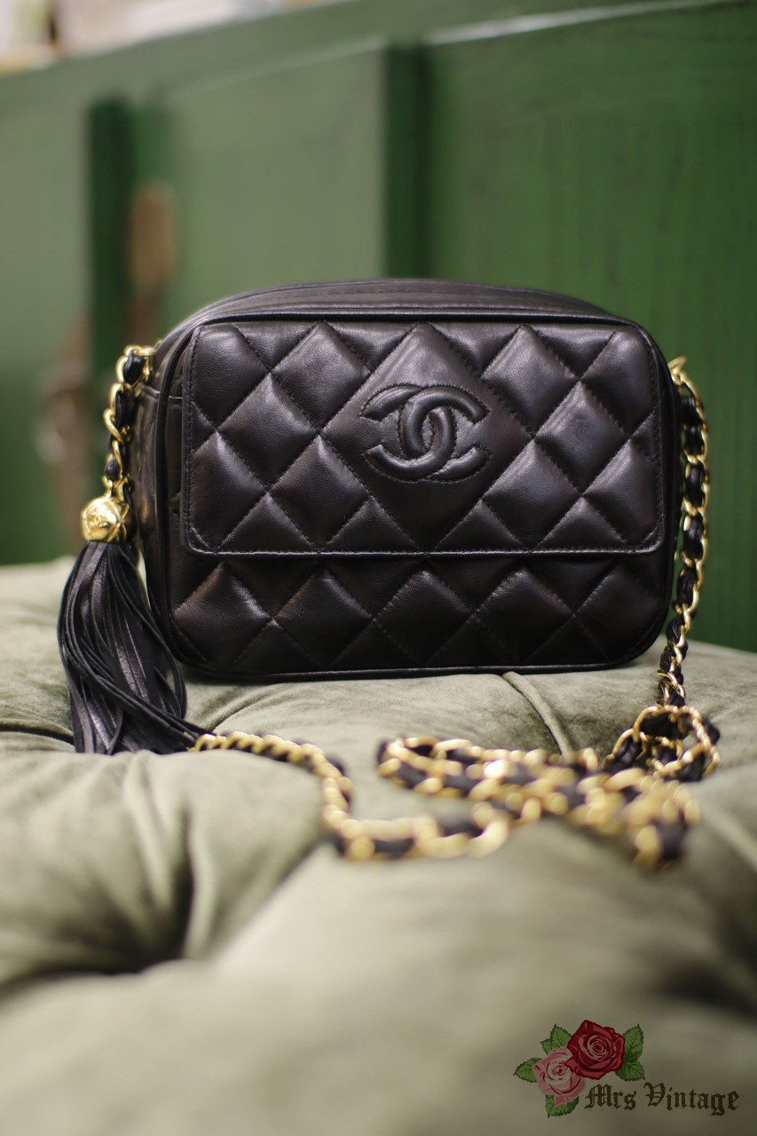 Vintage Chanel Black Lambskin Small Camera Tassel Bag - Mrs