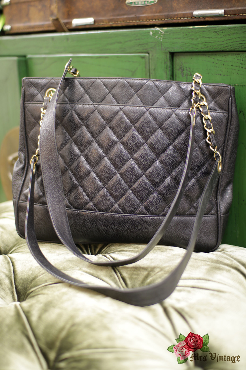 CHANEL 90s Black Caviar Quilted Leather Tote — Garment