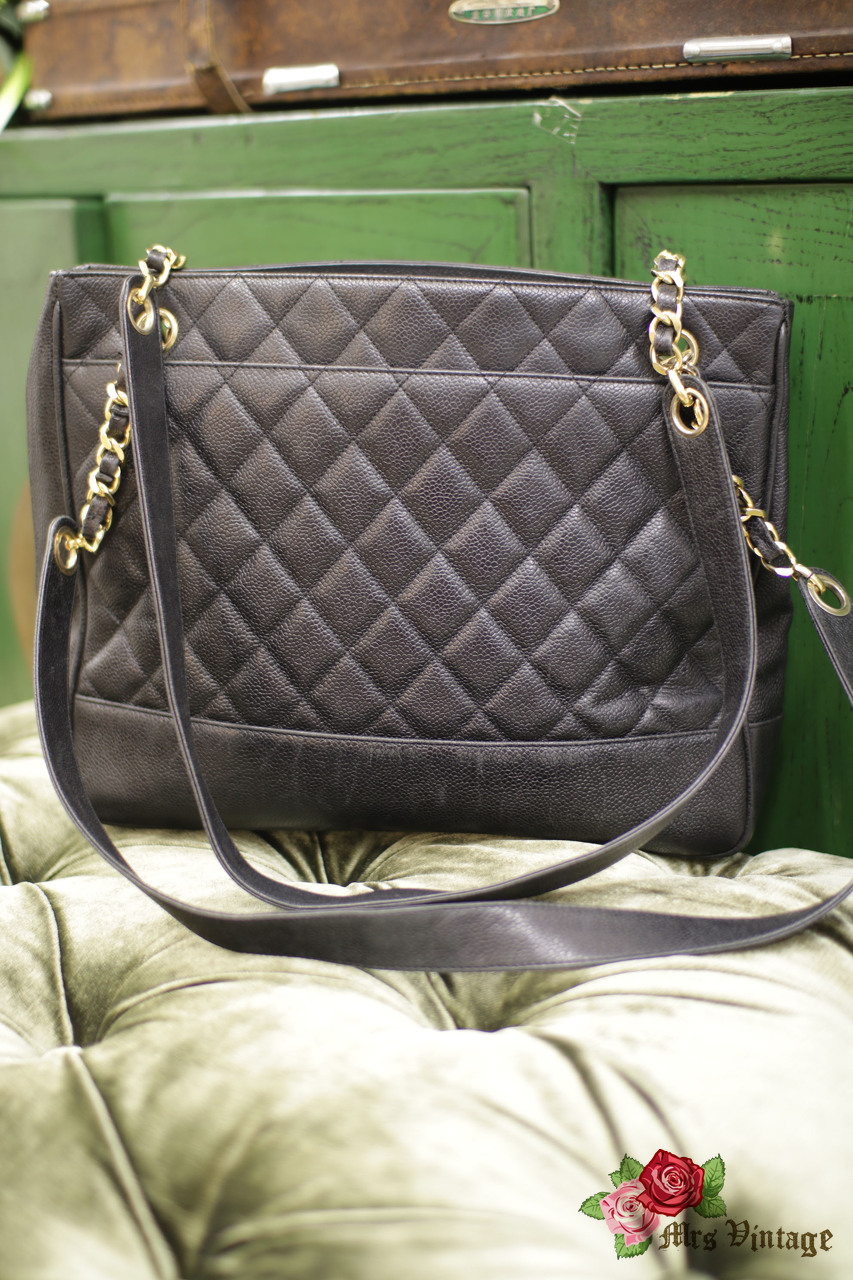 Vintage Chanel Black Quilted Caviar Tote Bag - Mrs Vintage