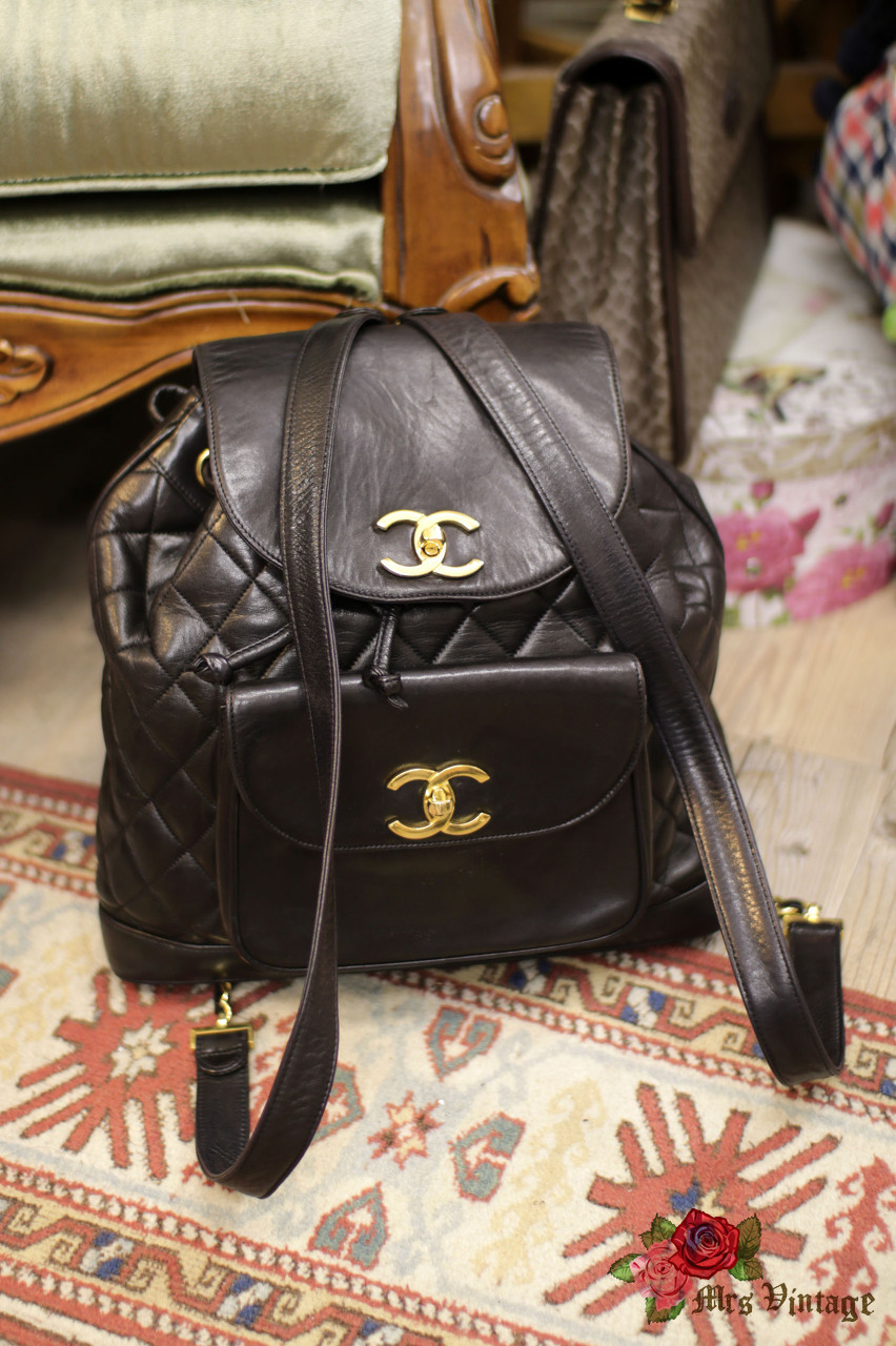 Black Quilted Lambskin 'CC' Classic Backpack Medium