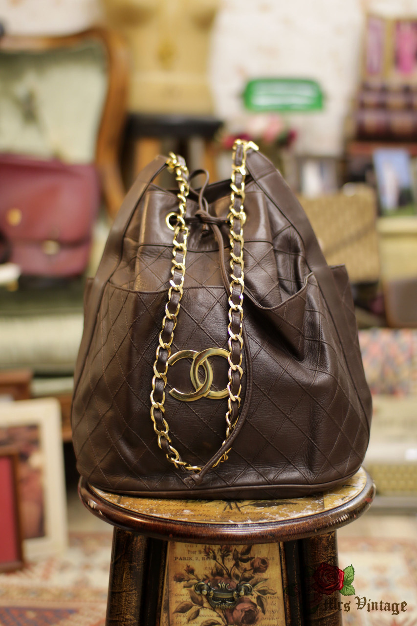 Chanel Vintage Bucket Bag in Brown Suede at 1stDibs