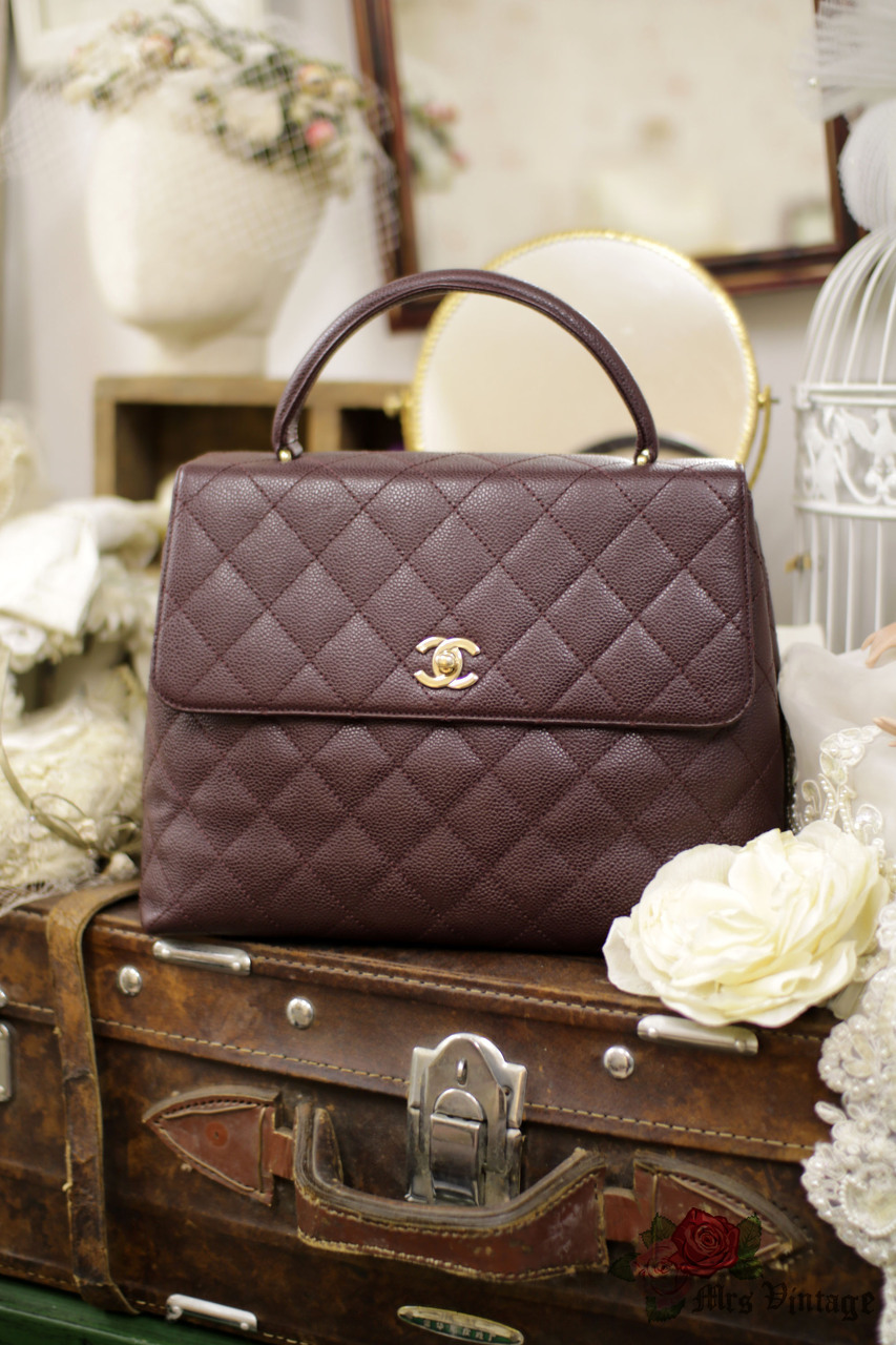 Pre Owned Chanel Burgandy Caviar Quilted Leather Kelly Style Hand