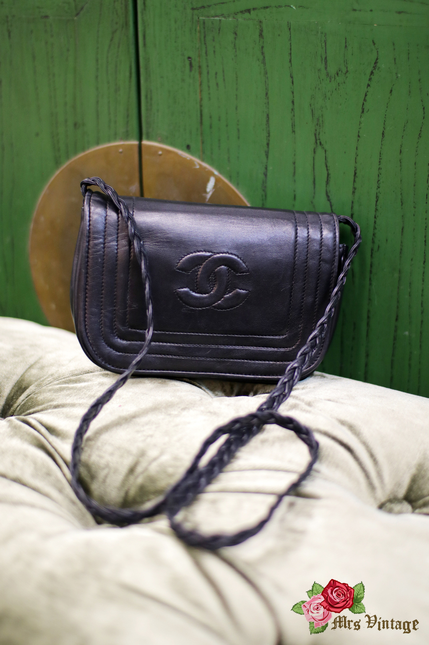 Vintage Chanel Black Lambskin Mini Shoulder Bag with Twisted