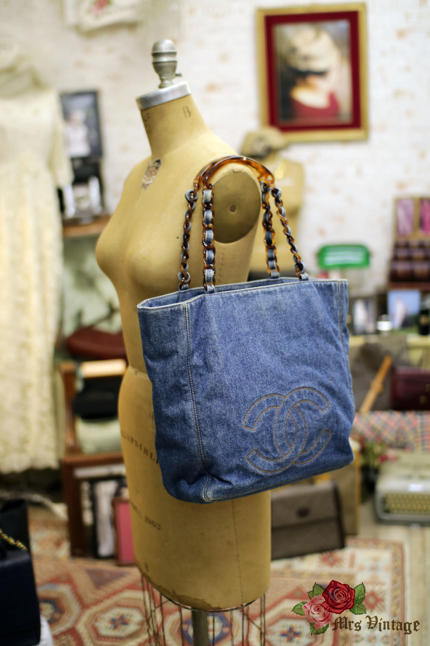 Vintage Chanel Denim Tote Bag with Tortoise Chains and Handles - Mrs Vintage  - Selling Vintage Wedding Lace Dress / Gowns & Accessories from 1920s –  1990s. And many One of a