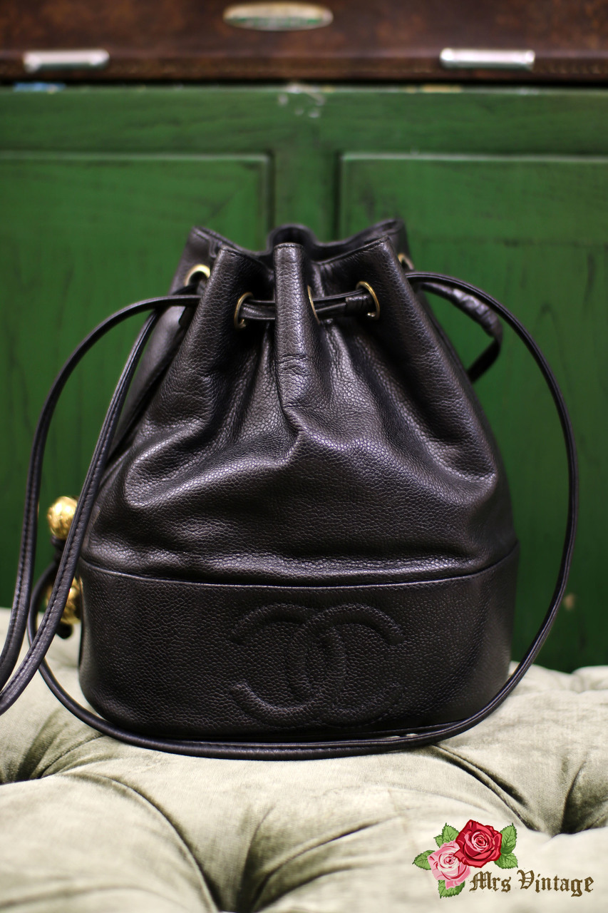 Vintage Chanel Black Lambskin Bucket Bag Rare Medium Size - Mrs