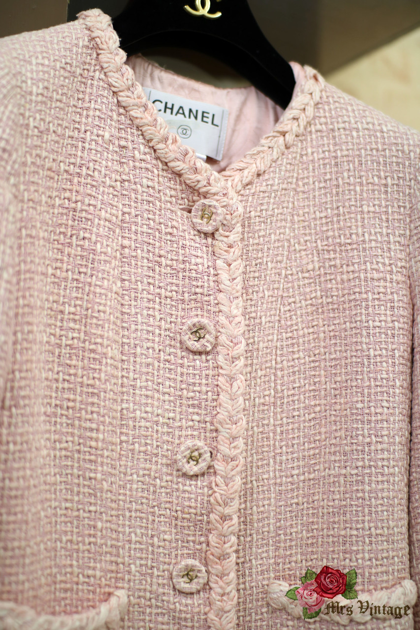 Pre Owned Chanel Bale Pink Silk Tweed Jacket Size 38 - Mrs Vintage -  Selling Vintage Wedding Lace Dress / Gowns & Accessories from 1920s –  1990s. And many One of a