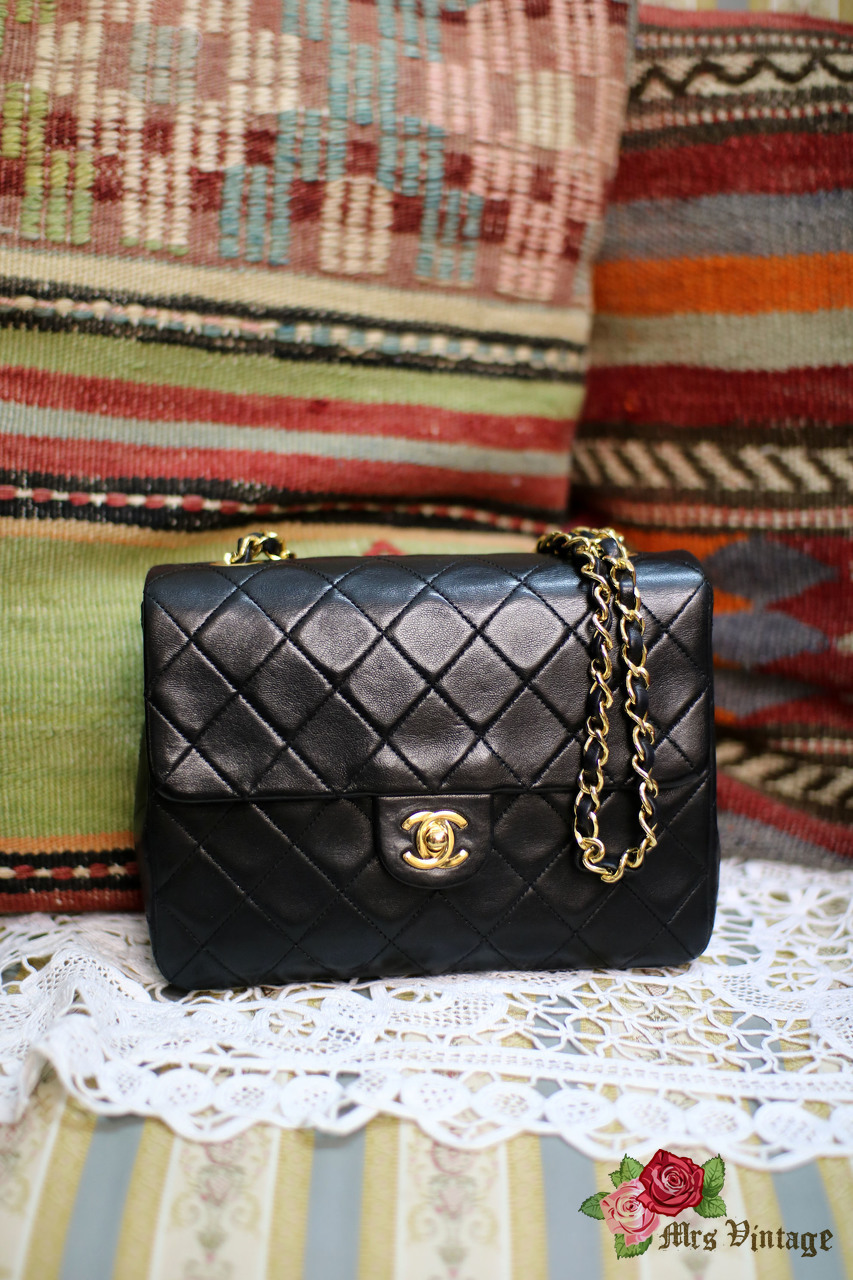 Vintage Chanel Black Quilted Caviar Mini Square Flap Bag - Mrs