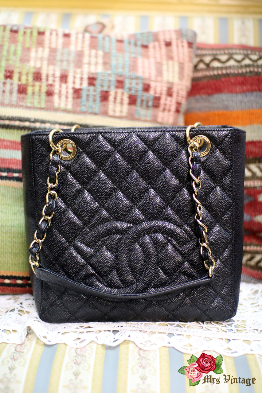 Chanel GST XL, Black Caviar with Gold Hardware, Preowned in Box WA001