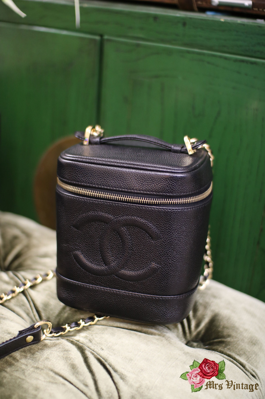 Chanel Caviar Leather Vanity Case Bag With Self Matching Chain
