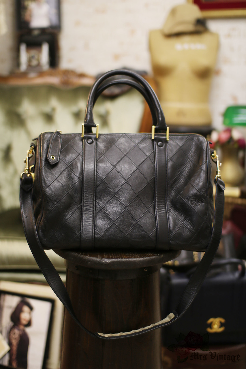 Chanel Boston Speedy Black Quilted Leather Hand Bag + Strap - Mrs