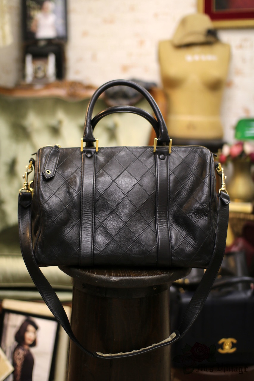 Vintage Chanel Boston Speedy Black Quilted Leather Hand Bag + Strap - Mrs  Vintage - Selling Vintage Wedding Lace Dress / Gowns & Accessories from  1920s – 1990s. And many One of
