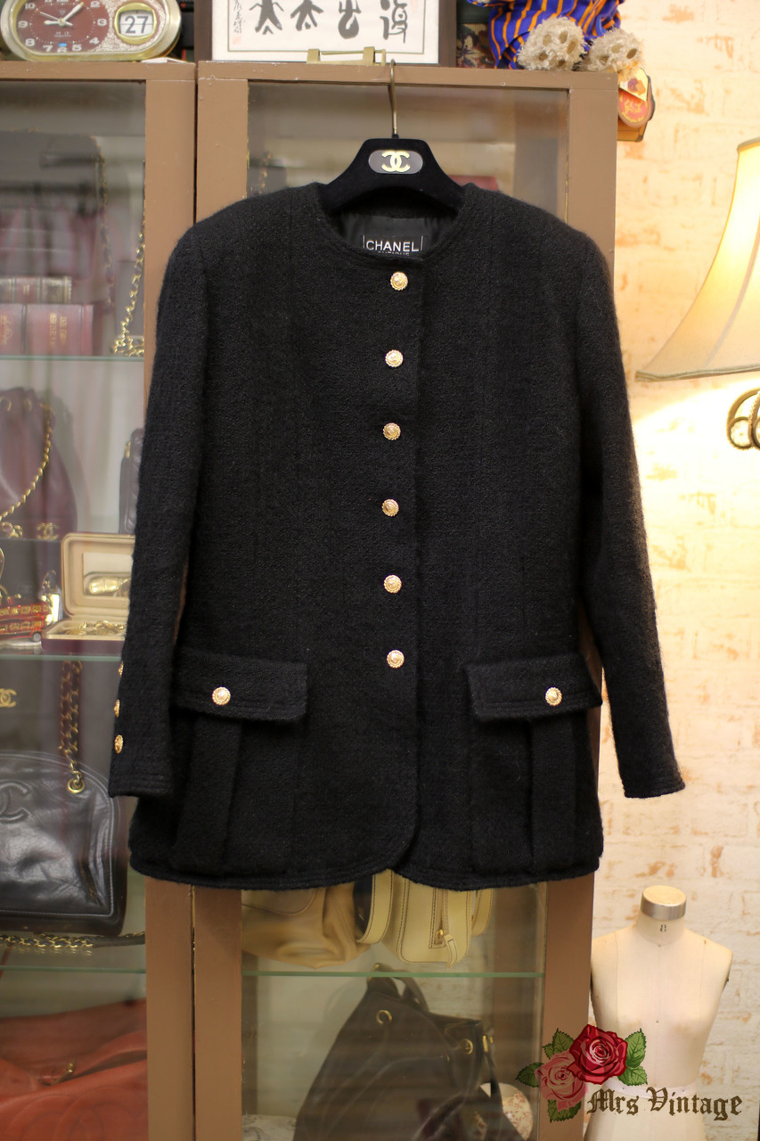 Vintage Chanel Black Tweed Jacket FR42 - Mrs Vintage - Selling