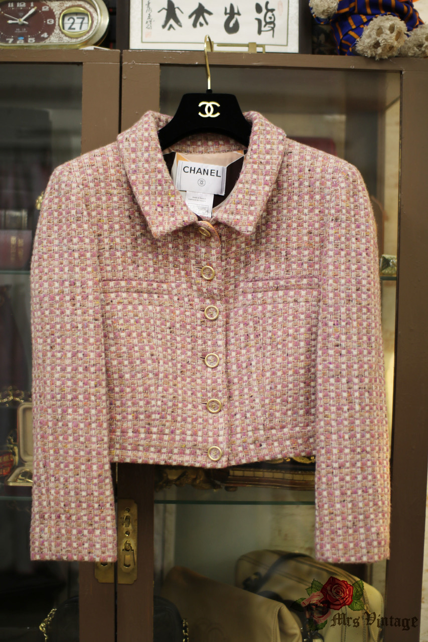 Pre Owned Chanel Pink Multi Tweed Cropped Jacket FR40 - Mrs