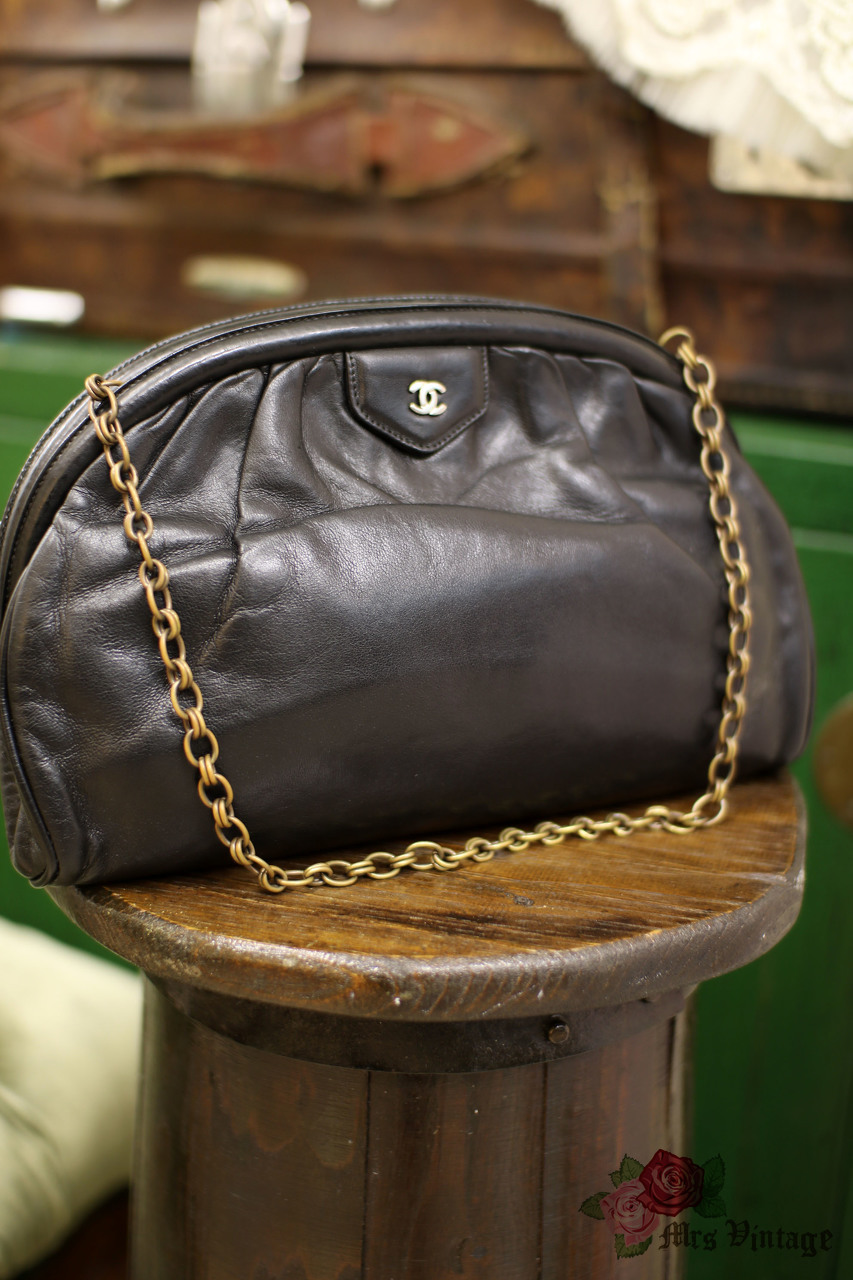 Vintage Chanel Black Lamskin Clutch Handbag from 80s - Mrs Vintage