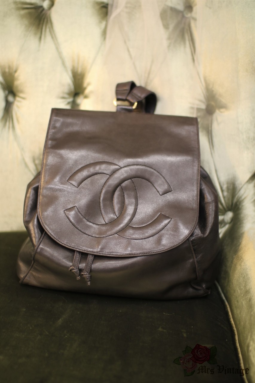 Vintage Chanel Deep Brown Lambskin Backpack from 90s - Mrs Vintage