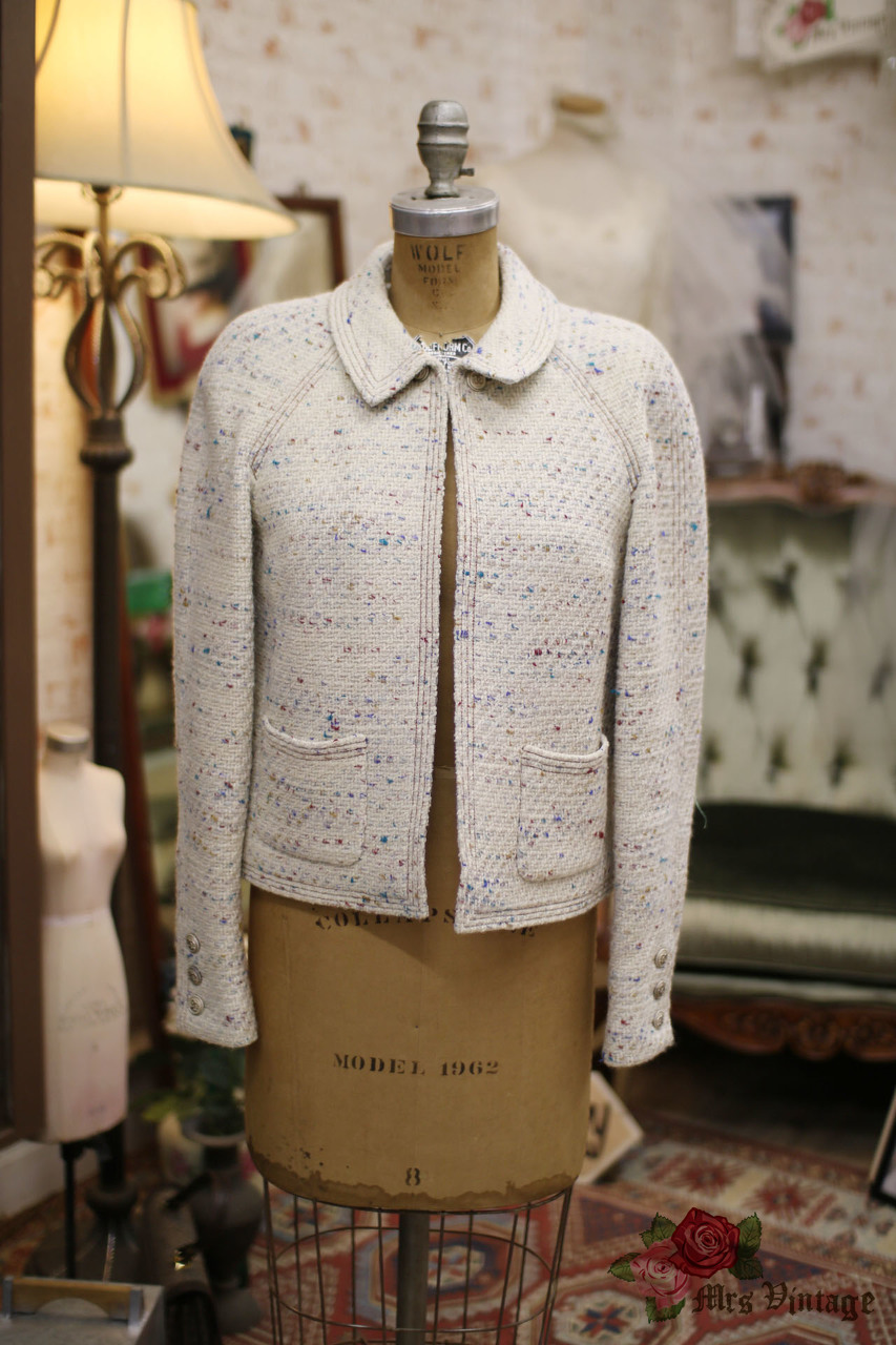 Pre Owned Chanel Ivory Multi Tweed Jacket FR38 2003 - Mrs Vintage - Selling  Vintage Wedding Lace Dress / Gowns & Accessories from 1920s – 1990s. And  many One of a kind