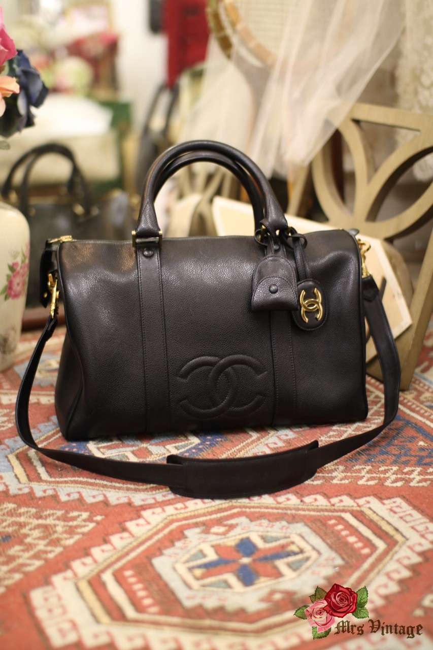 Chanel Boston Speedy Black Quilted Leather Hand Bag + Strap - Mrs