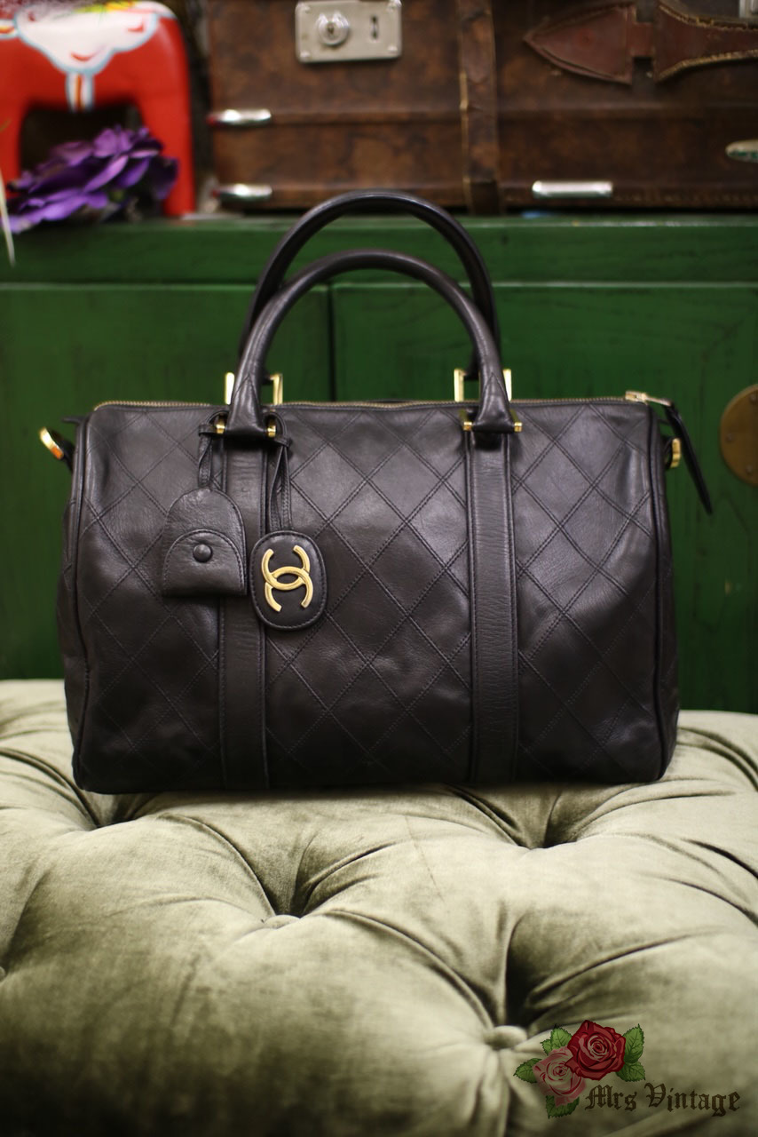 Chanel Vintage Diamond Stitch Boston Bag Quilted Lambskin Large in