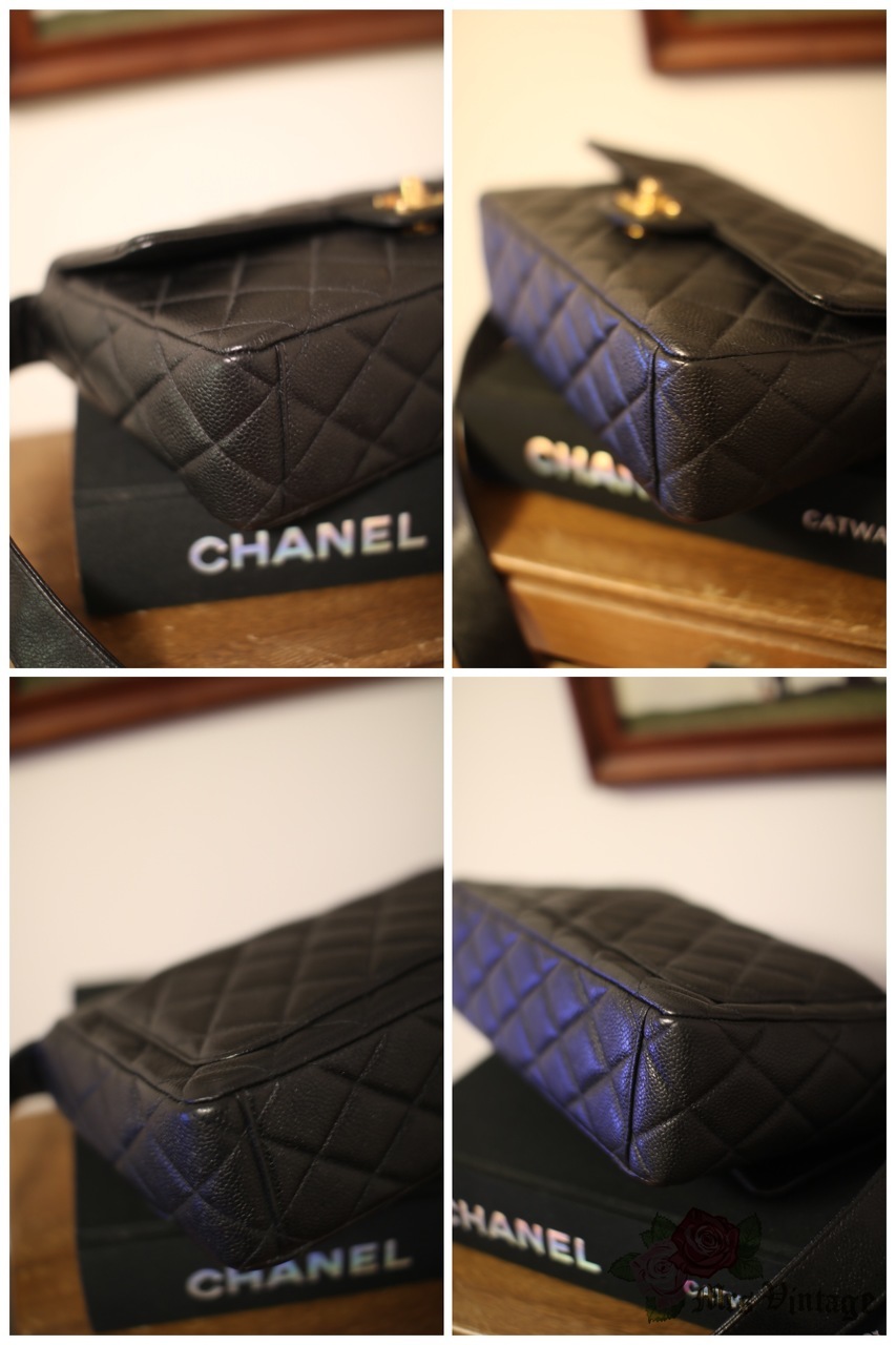 Vintage Chanel Black Caviar Quilted Leather Diana Bag Gold Chain