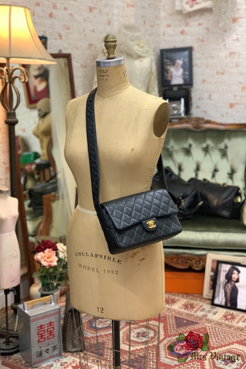 Vintage Chanel Large Black Quilted Caviar Leather Shoulder Flap Bag Rare  27cm Wide - Mrs Vintage - Selling Vintage Wedding Lace Dress / Gowns &  Accessories from 1920s – 1990s. And many