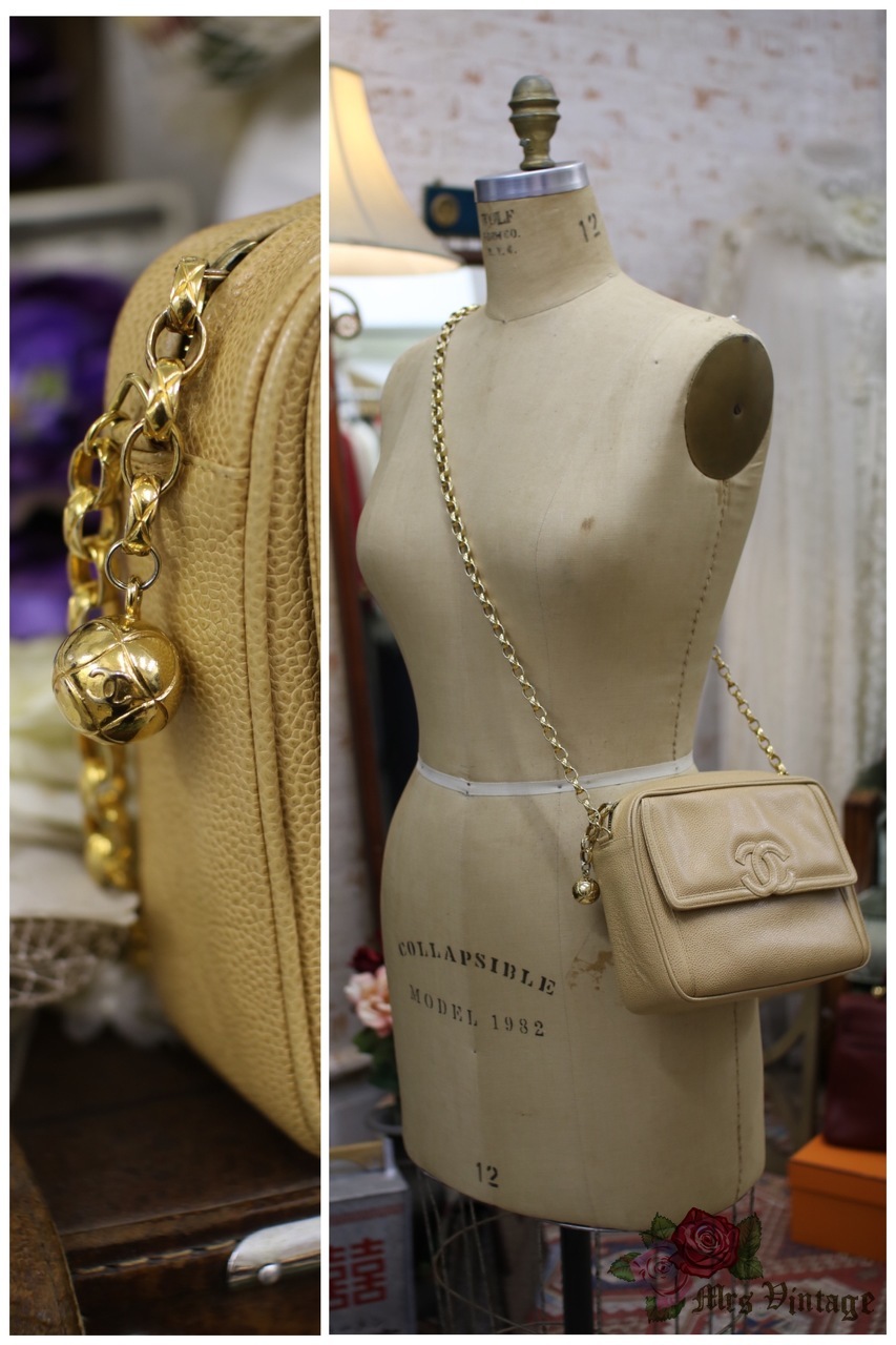 Vintage Chanel CC Beige Caviar Camera Bag Rare Bijoux Chain - Mrs Vintage -  Selling Vintage Wedding Lace Dress / Gowns & Accessories from 1920s –  1990s. And many One of a