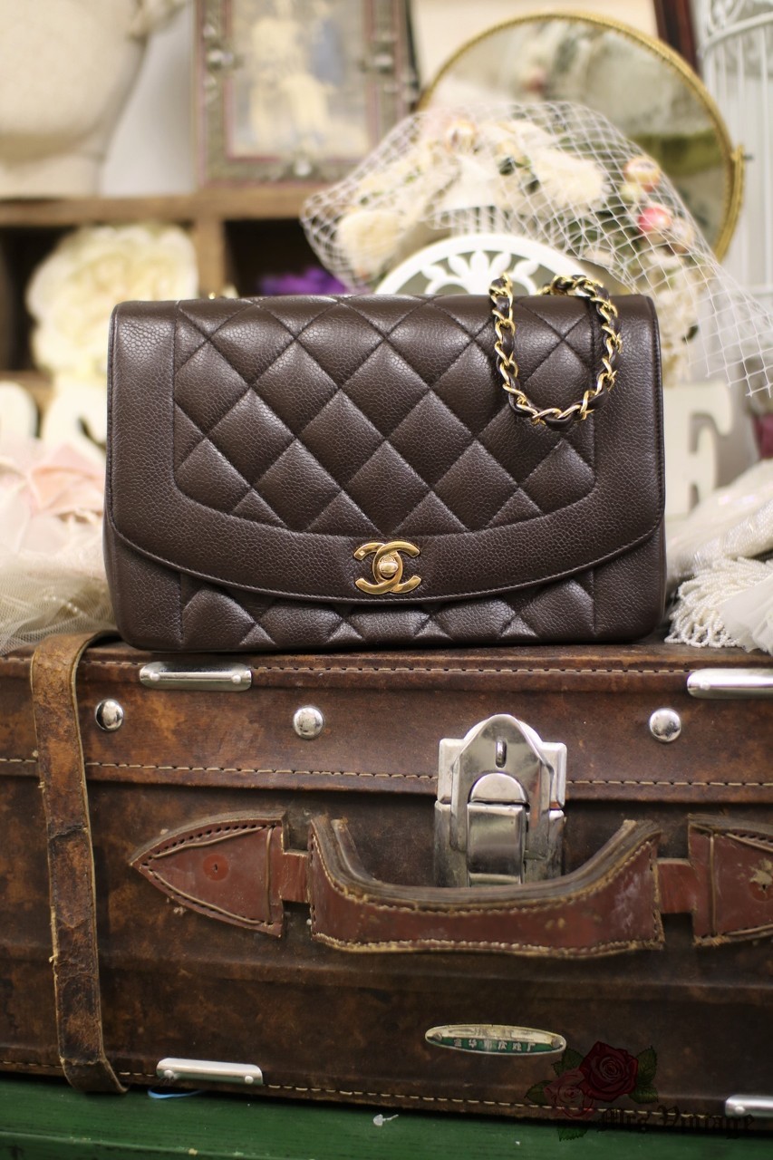 Vintage Chanel Brown Caviar Diana Flap Bag 25cm - Mrs Vintage