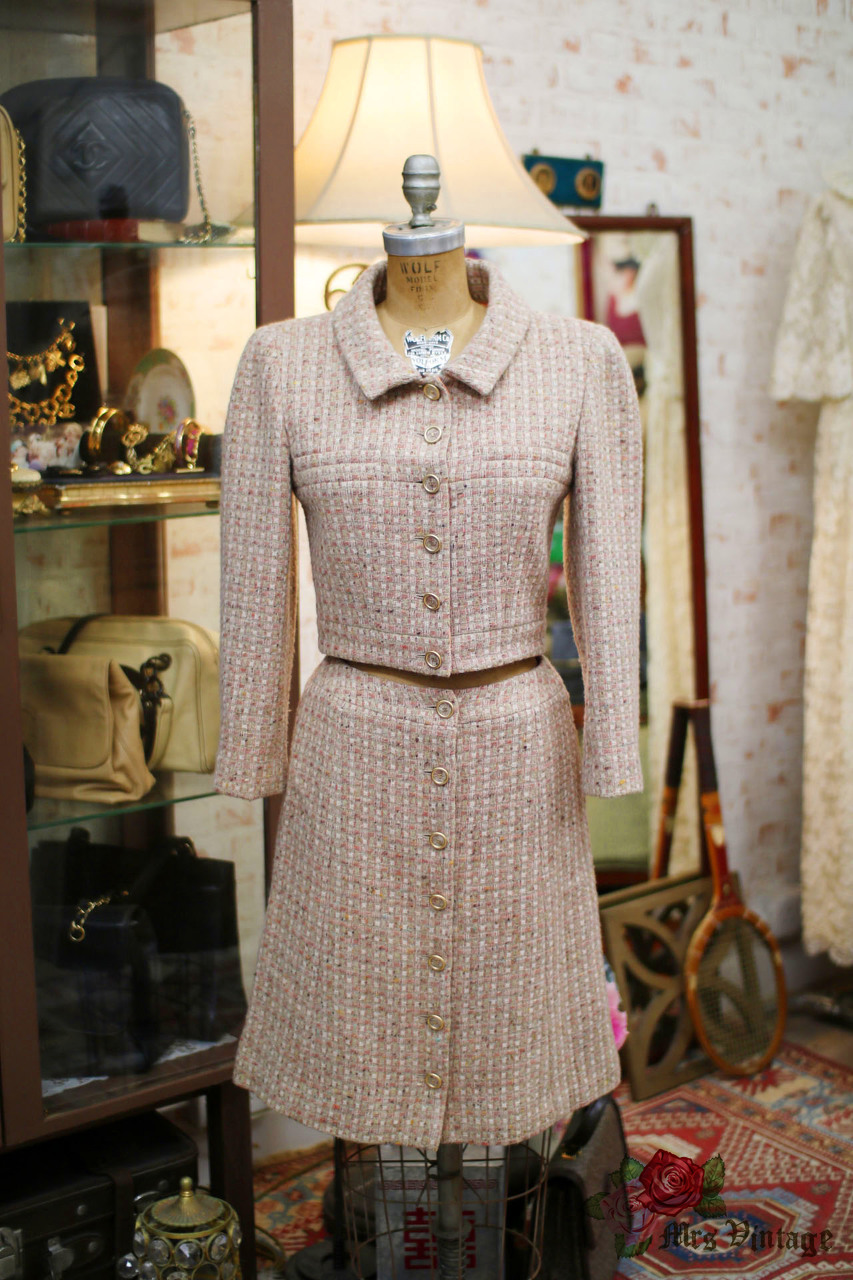 Pre Owned Chanel Pink/Beige Multi Tweed Cropped Skirt Set FR38 2001 - Mrs  Vintage - Selling Vintage Wedding Lace Dress / Gowns & Accessories from  1920s – 1990s. And many One of