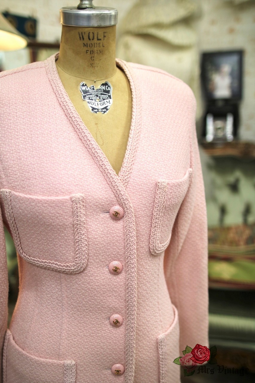 Vintage Chanel Pink Wool Tweed Jacket FR36 1996 - Mrs Vintage