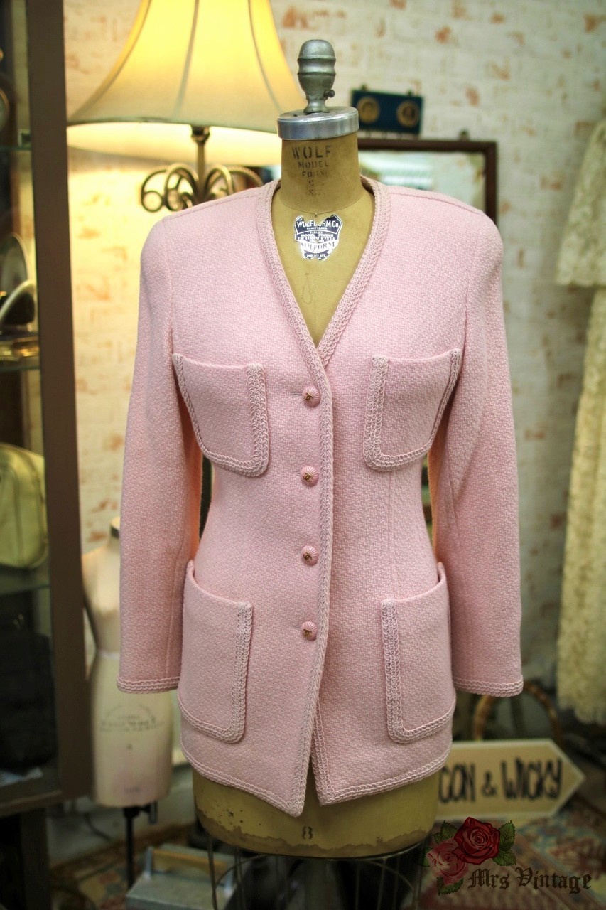 Vintage Chanel Pink Wool Tweed Jacket FR36 1996 - Mrs Vintage
