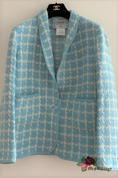 Vintage Chanel Baby Blue Tweed Jacket FR40 1996 Spring - Mrs