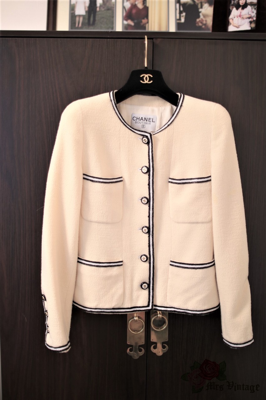 Vintage CHANEL '95 Cashmere Logo Top Jacket at Rice and Beans Vintage