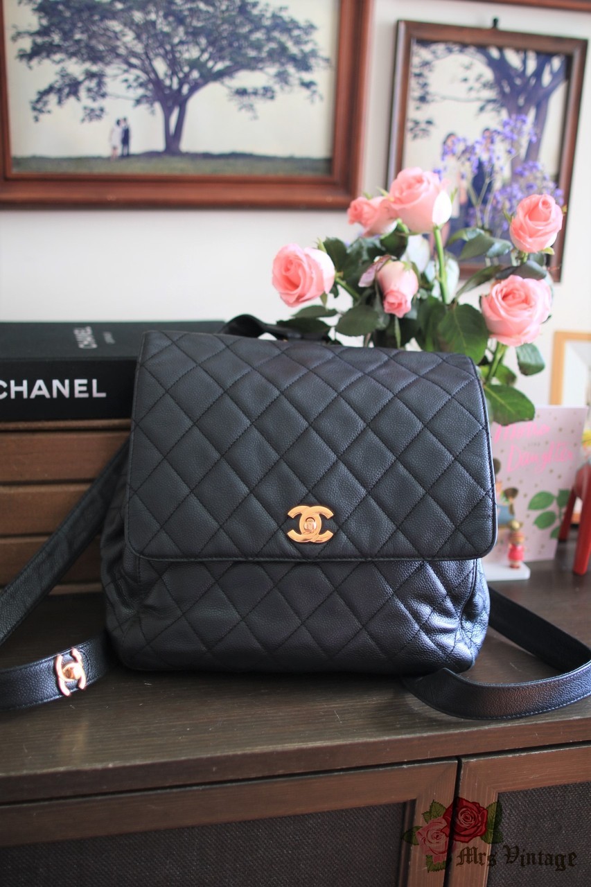 Vintage Authentic CHANEL Black Caviar Timeless 1996 CC Tote