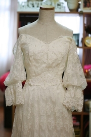 1960s Vintage Off Shoulder Lace Gown Sz S/M