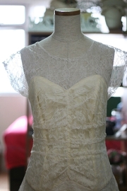 1970s Off White Lace Wedding Dress Sz M