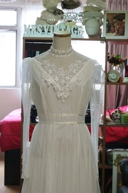 1970s Vintage White Lace Wedding Dress Sz S/M