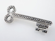 Vintage Sterling and Marcasite Tiny Key Brooch