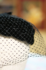 Vintage 60s Black Velvet Woven Veiled Hat by Laurel Hurst