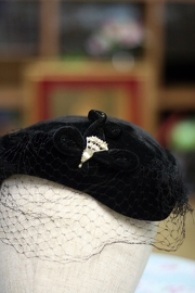 Vintage 50s Black Velvet Cocktail Evening Hat